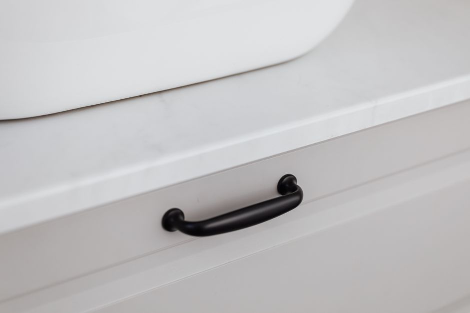 Close up of kitchen drawer hardware details